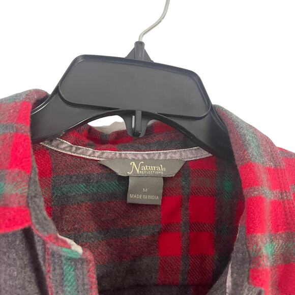 Natural Reflections Women's Size Medium Red Grey Plaid Soft Flannel Button Up - Picture 5 of 9